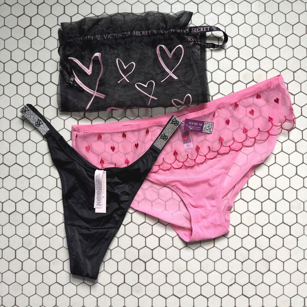 NWT Victoria's Secret Adore Me Underwear Bundle XL Lingerie Thong Heart Panty